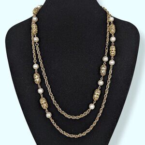 Vintage Sarah Cov Faux Pearl Rope Chain Necklace